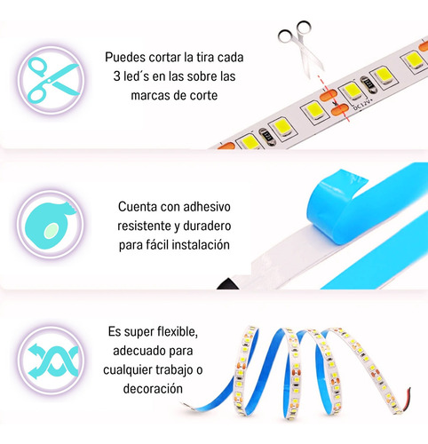 Rollo Led Unicolor Blanco Frío 2835 De 5 Metros 120 Leds Por Metro Recortable Tira De Luces Led Con Alta Intensidad De Brillo Marca Dosyu