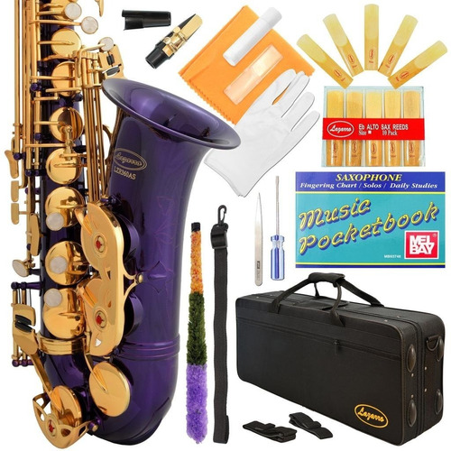 Saxofon Alto Purpura Y Llaves Doradas Lazarro Con Funda Xmp