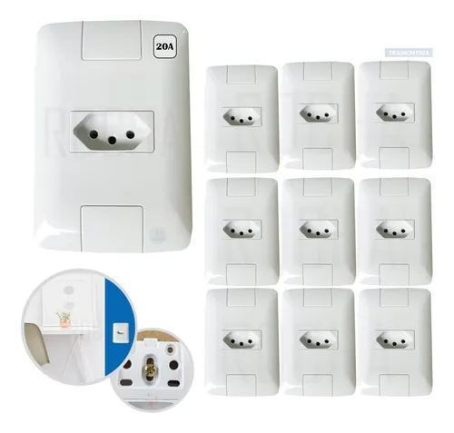 Kit 10 Conjunto 4x2 1 Tomada 2p+t Tramontina Aria 20a 250v Cor Branco Menor preço em Kit 10 Conjunto 4x2 1 Tomada 2p+t Tramontina Aria 20a 250v Cor Branco
