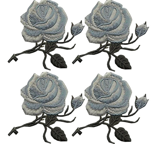 4 Parche Bordado Flor Rosa Decorativo Para Planchar