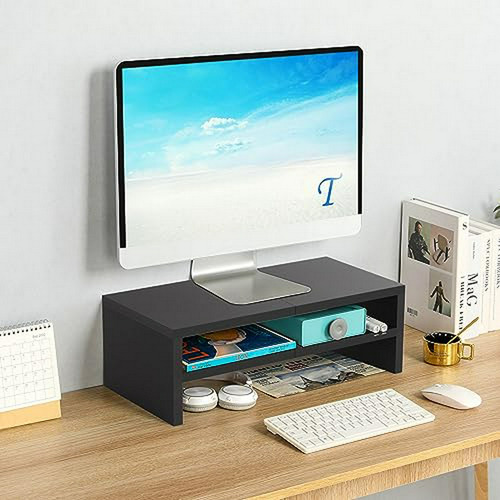 Soporte De Monitor De Escritorio De Madera De 2 Niveles Con