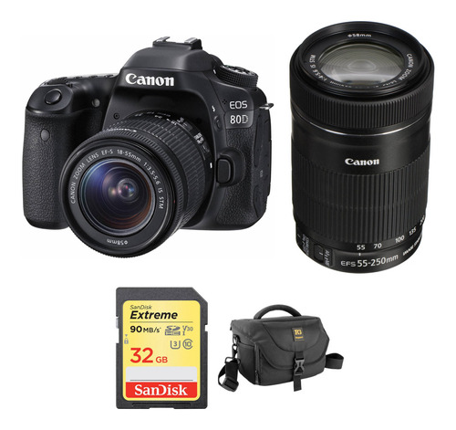 Canon Eos 80d Dslr Camara Con 18-55mm And 55-250mm Lenses Ki