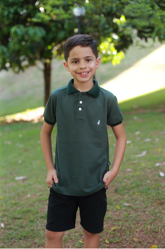 Camisa Polo Infantil Ou Body Verde Musgo