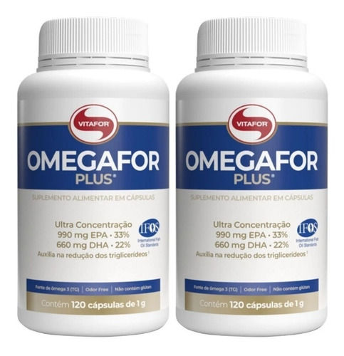 Suplemento en cápsula Vitafor  Fonte de Ômega 3 Ultra concentrado Omegafor Plus epa/dha en pote 120 un pack x 2 u