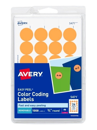 Etiqueta Removible Redonda Varios Colores Avery (18 Paq.) Naranja Neón