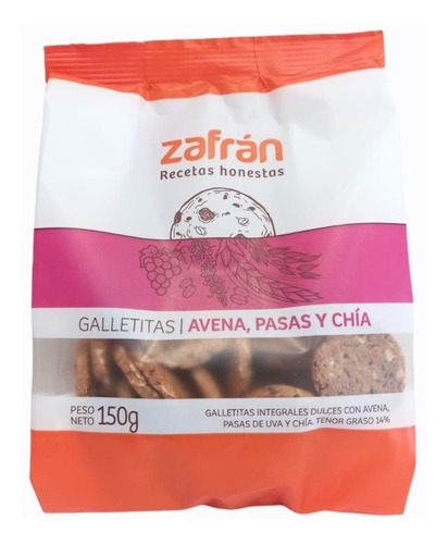 Caja X 6 Galletitas Zafrán Avena Pasas Y Chía X 150 Grs 