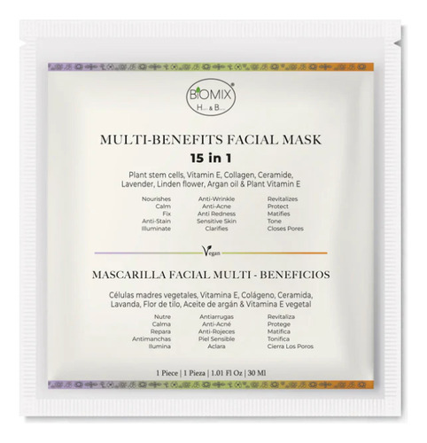 Mascarilla Facial Multi Beneficios 15 en 1 Intensiva de 3 horas con Células Madre Vegetales, Colágeno, Ceramida y Aceite de Argán
