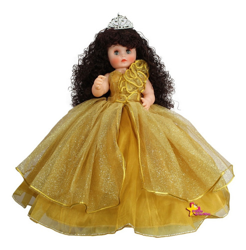 Muñeca Quinceañera Recuerdo De 15 Años Color Dorado