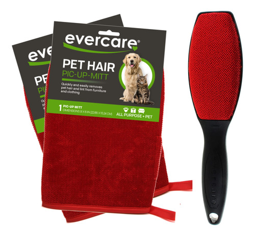 Evercare Guante Removedor De Pelo De Mascotas (2) Y Cepillo