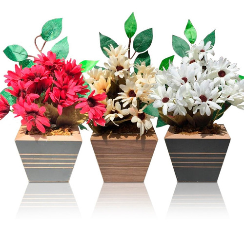 Arranjo De Flores Artificiais Decoração Vasos Margarida | MercadoLivre