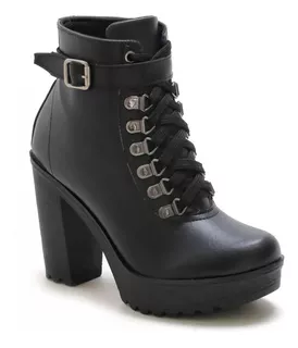 Bota Coturno Salto Grosso Moda Feminino Tratorado Blogueira