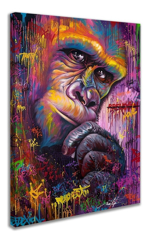 Quadro Decorativo Grafite Grande Gorila Arte De Rua 90x60 Cor Preto