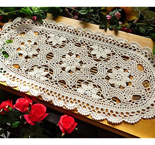 ~? Laivigo Handmade Crochet Lace Oval Lucky Flower Tableclot