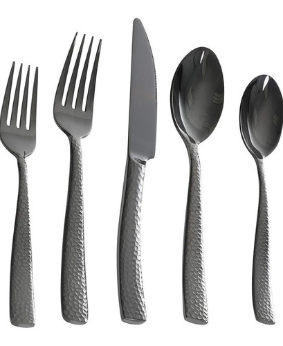 Cubiertos Elegantes Negro Mate Para 12 Personas 60pz
