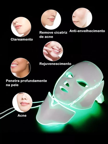 Mascara Led Estética 7 Cores Facial Pescoço Rejuvenescimento 127/220V