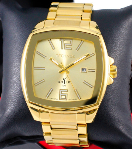 Relogio Technos Masculino Quadrado Golf Dourado