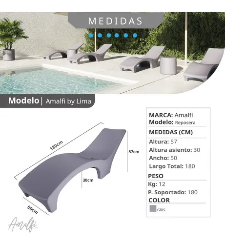 Reposera Reforzada Amalfi Plastico Rotomoldeado Para Pileta - Gris