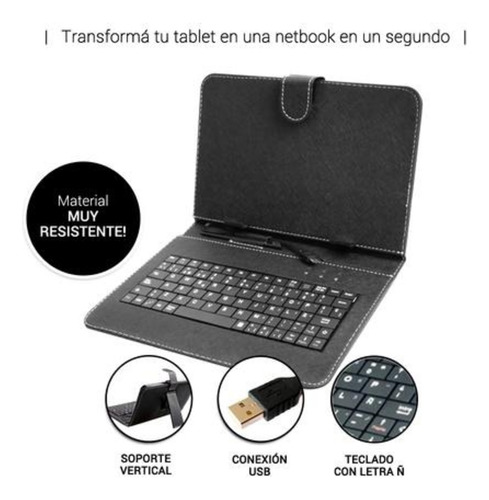 Nuevo Funda Plegable Usb Tablet 7  Negro Con Teclado
