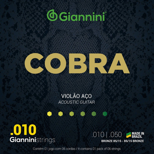Encordoamento Giannini Cobra Para Violão .010 Bronze Geefle