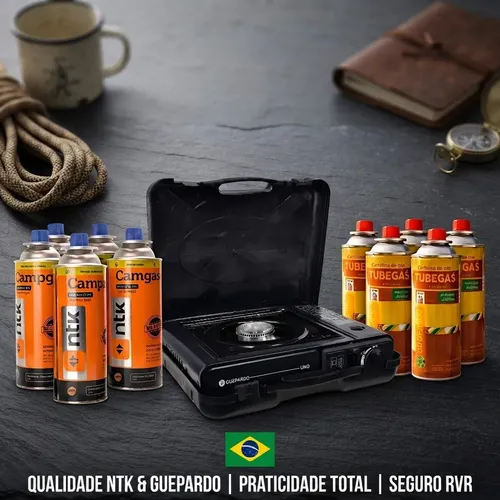 Kit Fogareiro Fogao Portatil Pesca Camping 4un Refil Carga