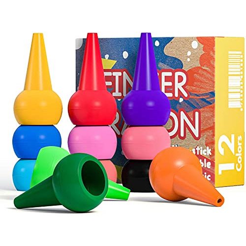 Mimoo Crayones De Dedo Para Niños Pequeños, 12 Colores Pin