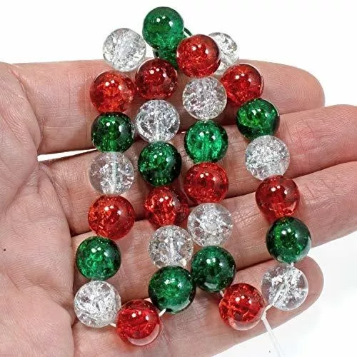 Hackberry Creek 10mm Red, Green & Clear Crackle Glass Beads | Christmas Bead Mix 30/Pkg