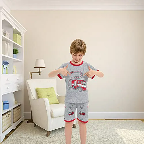 Conjunto De Pijama Corto De Algodón Para Niños Con Camión De