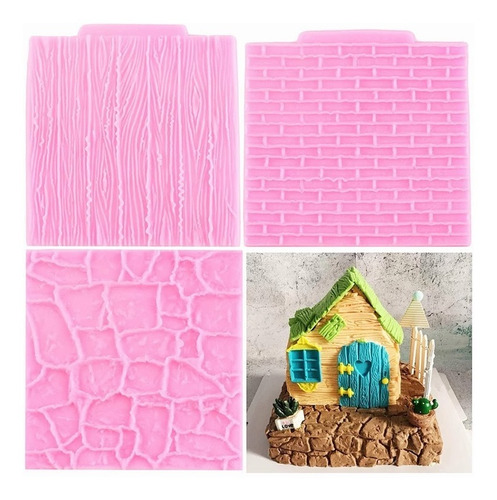 Molde De Silicona Textura De La Pared Fondant Resina 3pcs