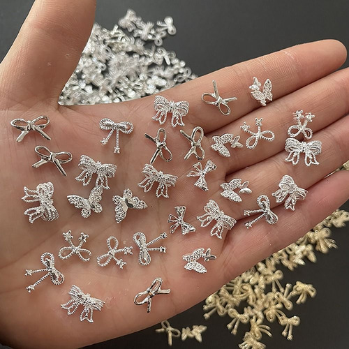 10 Pzs Arte De Uñas 3d Moño Piedras Estilo Francés