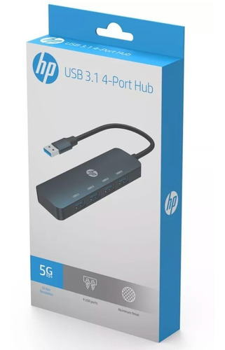 Imagen 2 de 3 de Hp Dhc-ct100 Adaptador Hub Con 4 Puertos Usb 3.0 5gbps 5v