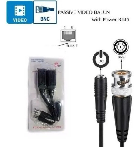 Imagen 1 de 4 de 2 Balun Camara Y Dvr Rj45 A Bnc + Dc