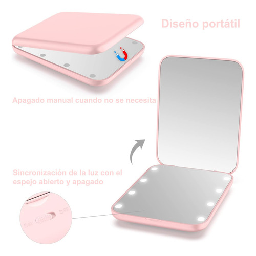 Espejo De Bolsillo, 1x/2x Aumento Led Espejo Compacto,