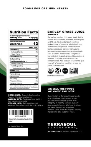 Terrasoul Superfoods Polvo De Jugo De Hierba De Cebada 5 Oz