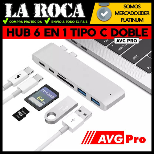 Imagen 3 de 10 de Adaptador Usb C 6 En 1 Macbook Air Pro Usb Sd Cargador