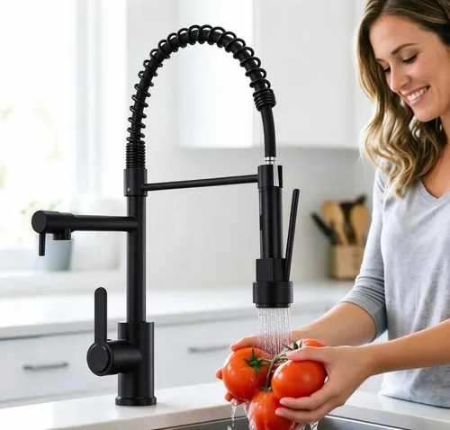 Torneira Gourmet De Cozinha Com Mola Externa Bancada/parede Preto Fosco