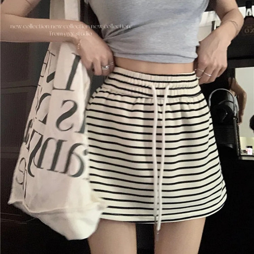 Minifalda De Cintura Elástica A Rayas Para Mujer, Estilo Cor