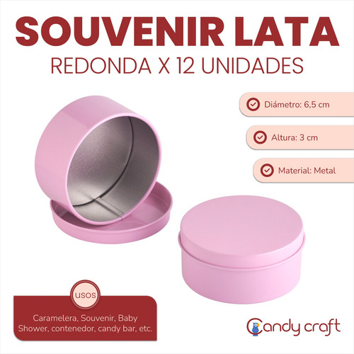 Souvenir Lata Redonda 6,5cm Combo X 12 Unidades Candy Bar