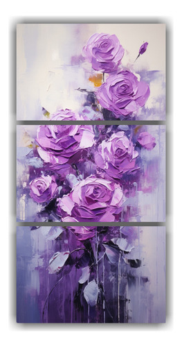 60x120cm Pintura De Tres Lienzos Regalo A Rosas Moradas