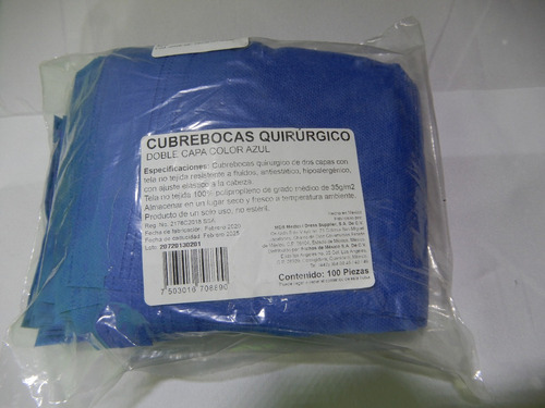 Cubrebocas Grado Quirurgico Doble Capa, 100 Pz Polipropileno