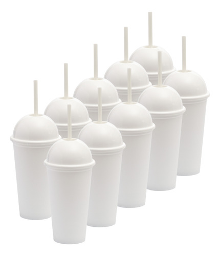 70 Vasos Con Popote De Plástico Rígido Color Blanco
