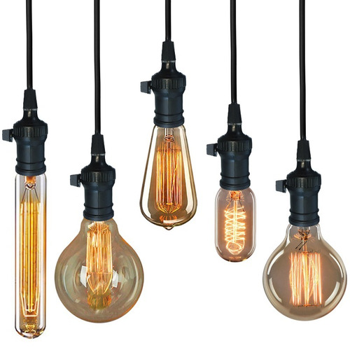Imagem 7 de 7 de 5x Luminária Pendente Interruptor + Lâmpada Vintage Retrô