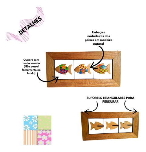 Quadro Decorativo Peixes Coloridos Madeira Horizontal