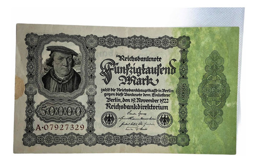 Antiguo Y Muy Grande Billete Alemán D 50,000 Marcos Año 1922