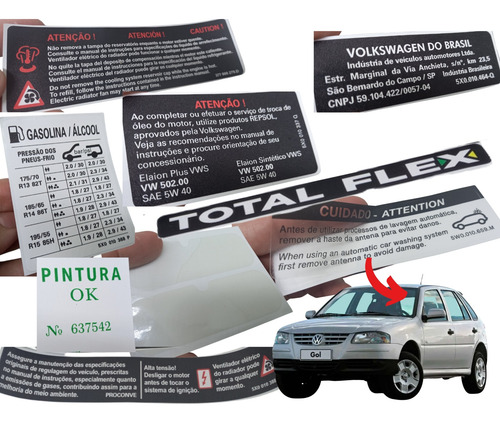 Adesivos Motor Gol G4 / Kit Etiquetas Informativas Vw