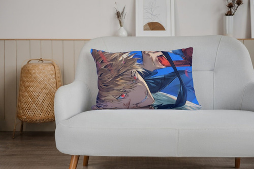 Cojin Almohada Denjin Chansaw Man Anime Diseño Fondo Azul