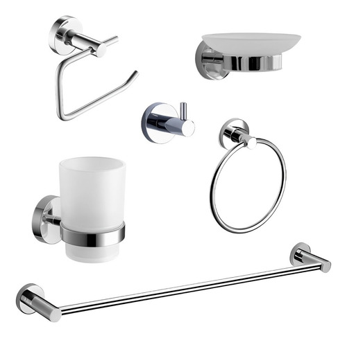 Set Baño Portarrollo Toallero Portacepillo Acero Inox 6 Pz