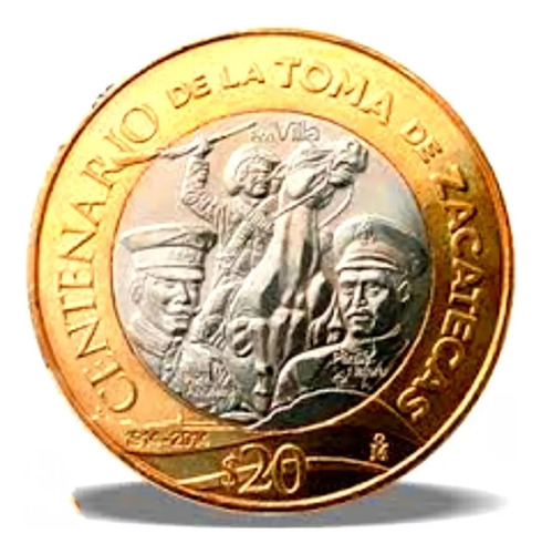 1 Moneda 20 Pesos Centenario Toma Zacatecas Unc Sin Circular
