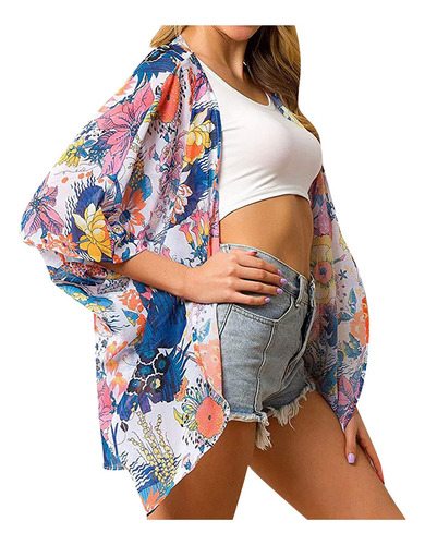 Blusa Tipo Cárdigan De Playa De Chifón Con Estampado En Y Pa