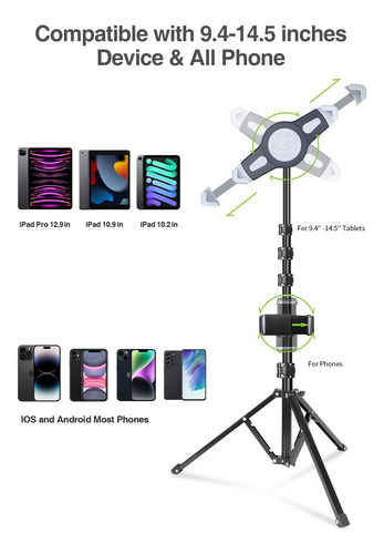 Soporte De Trípode Elitehood Para Ipad 65 Pulgadas Ajustable Color