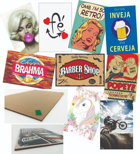Kit 10 Placas Decorativas 20x30 Mdf Retro Vintage Barbearia Bebidas Games Bebe